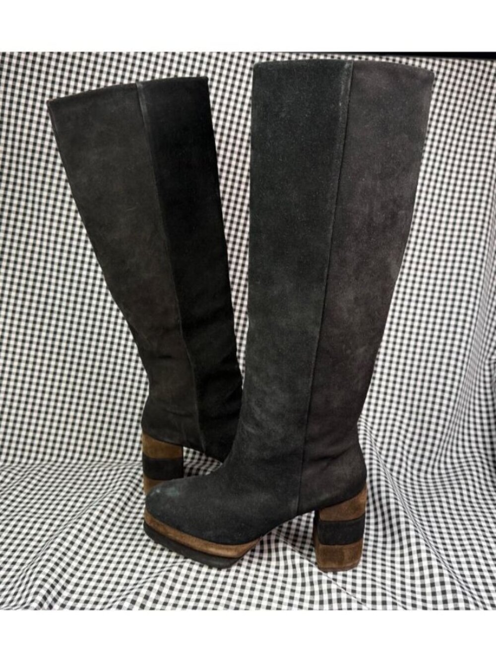 Tory Burch Platform Boots Womens 8 M Black Suede Knee High Leather Sole
